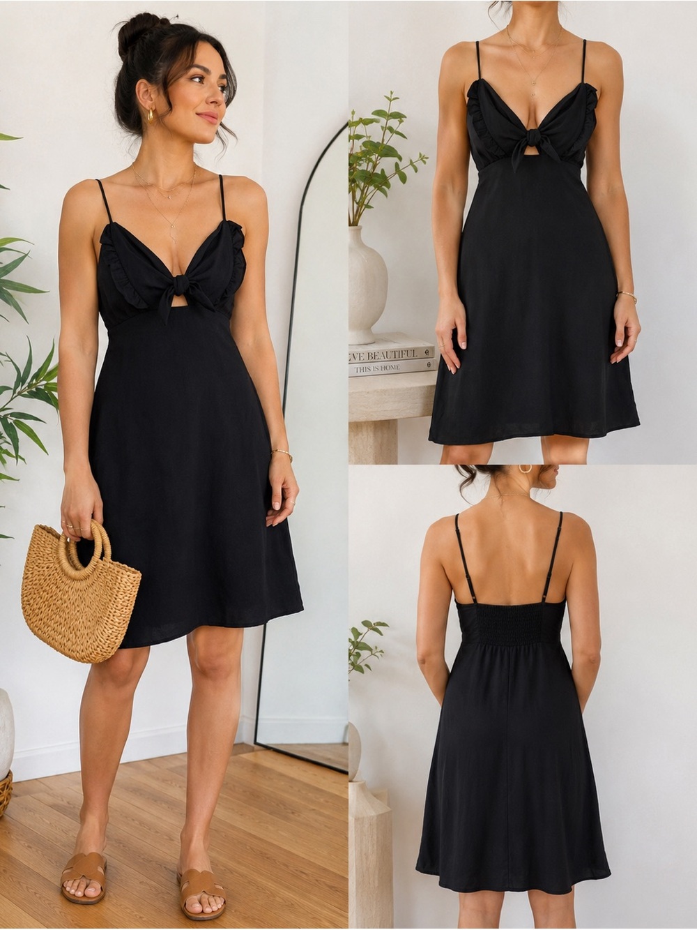 Nordstrom CAD Black Knot Front Mini Dress XS Boho Y2K NWT